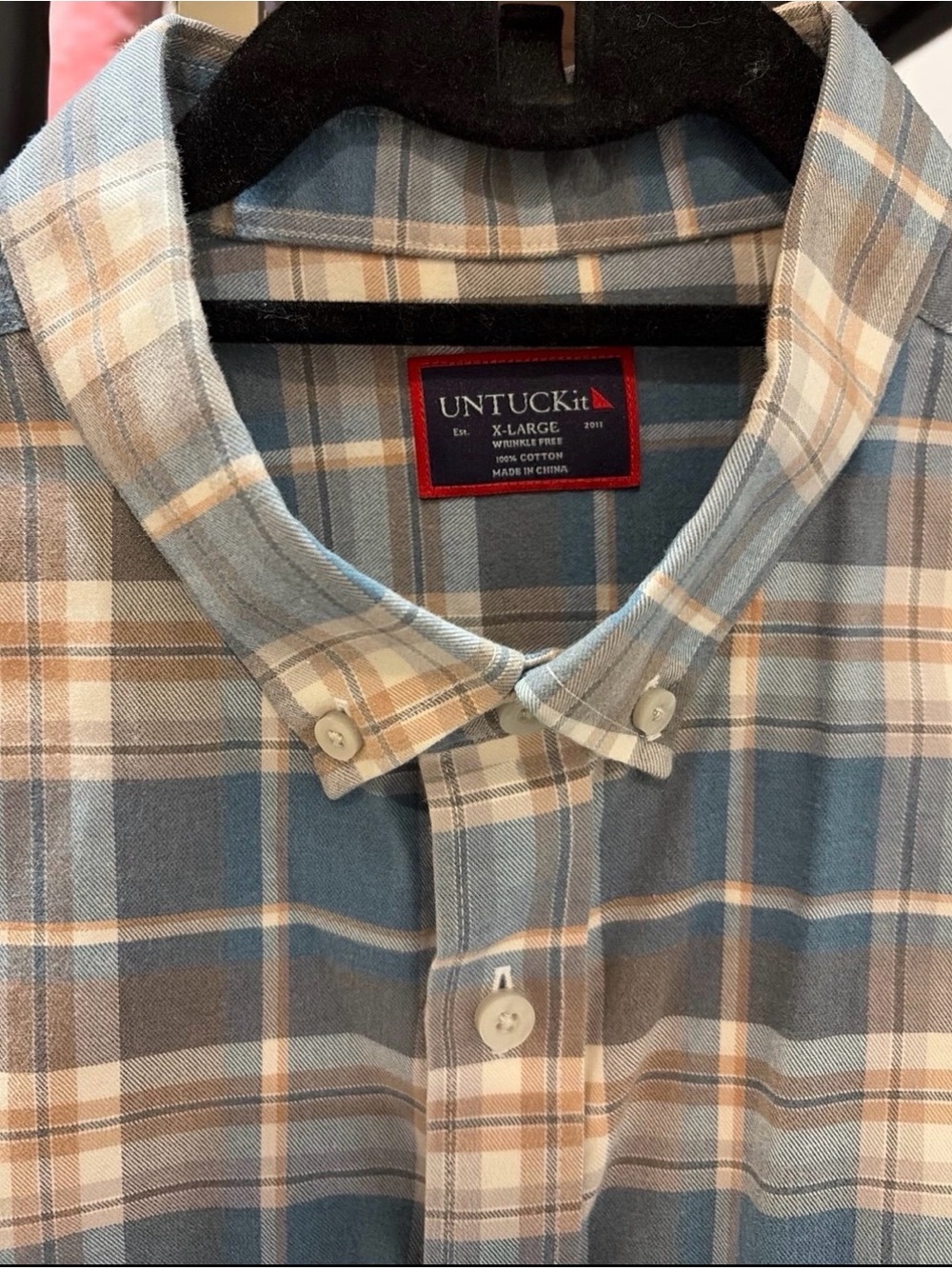 UNTUCKit Blue and Tan Plaid Button-Down Shirt